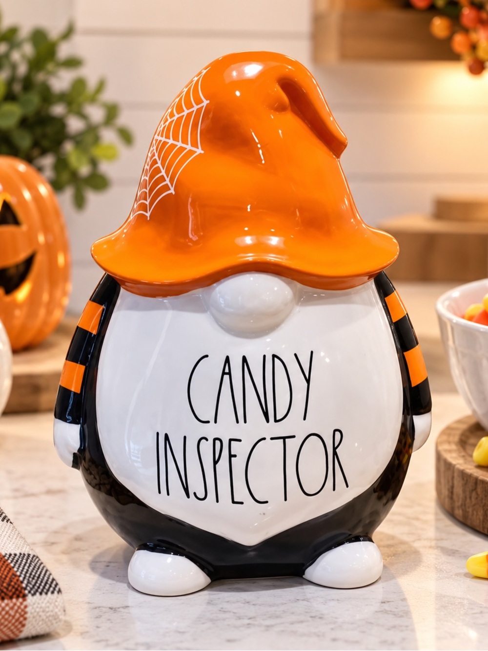 NEW Rae Dunn ‘CANDY INSPECTOR’ Ceramic Gnome - Size 8x5.5